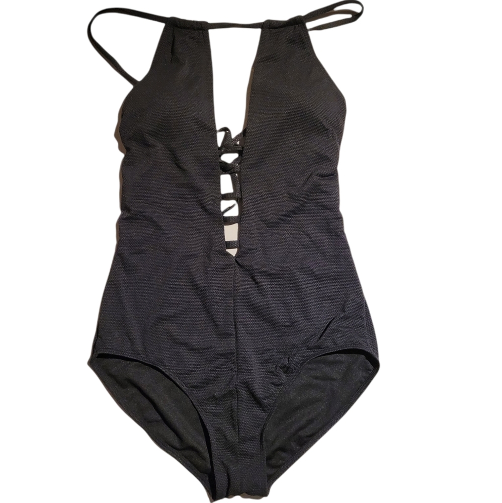 RACHEL Rachel Roy XL Black One Piece, Textured, Block Cut Out, Swimsuit
